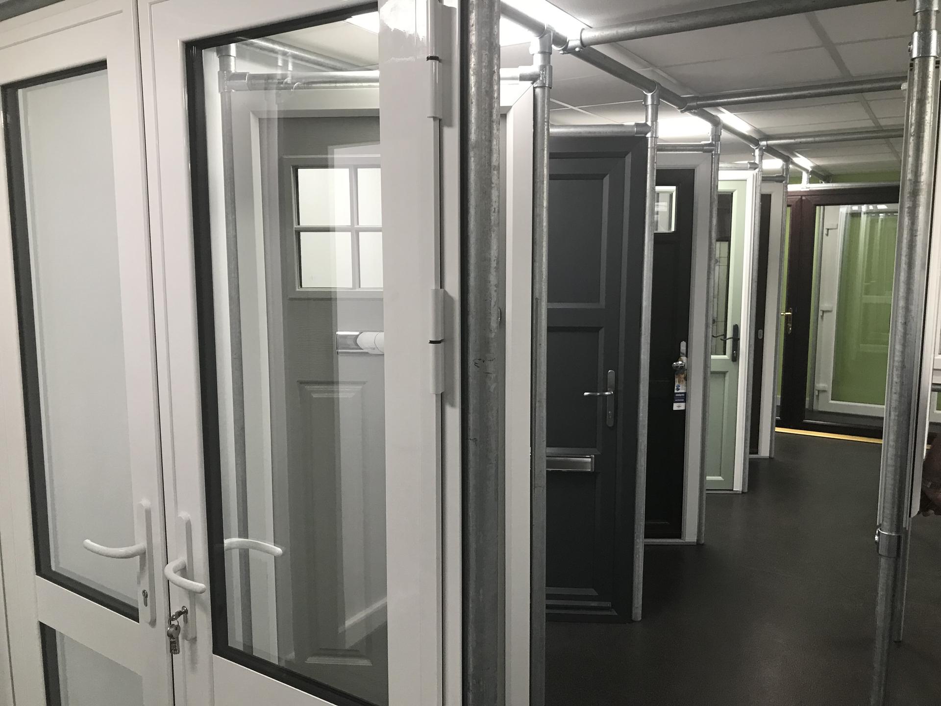 White PVCu doors in the Whiteline showroom