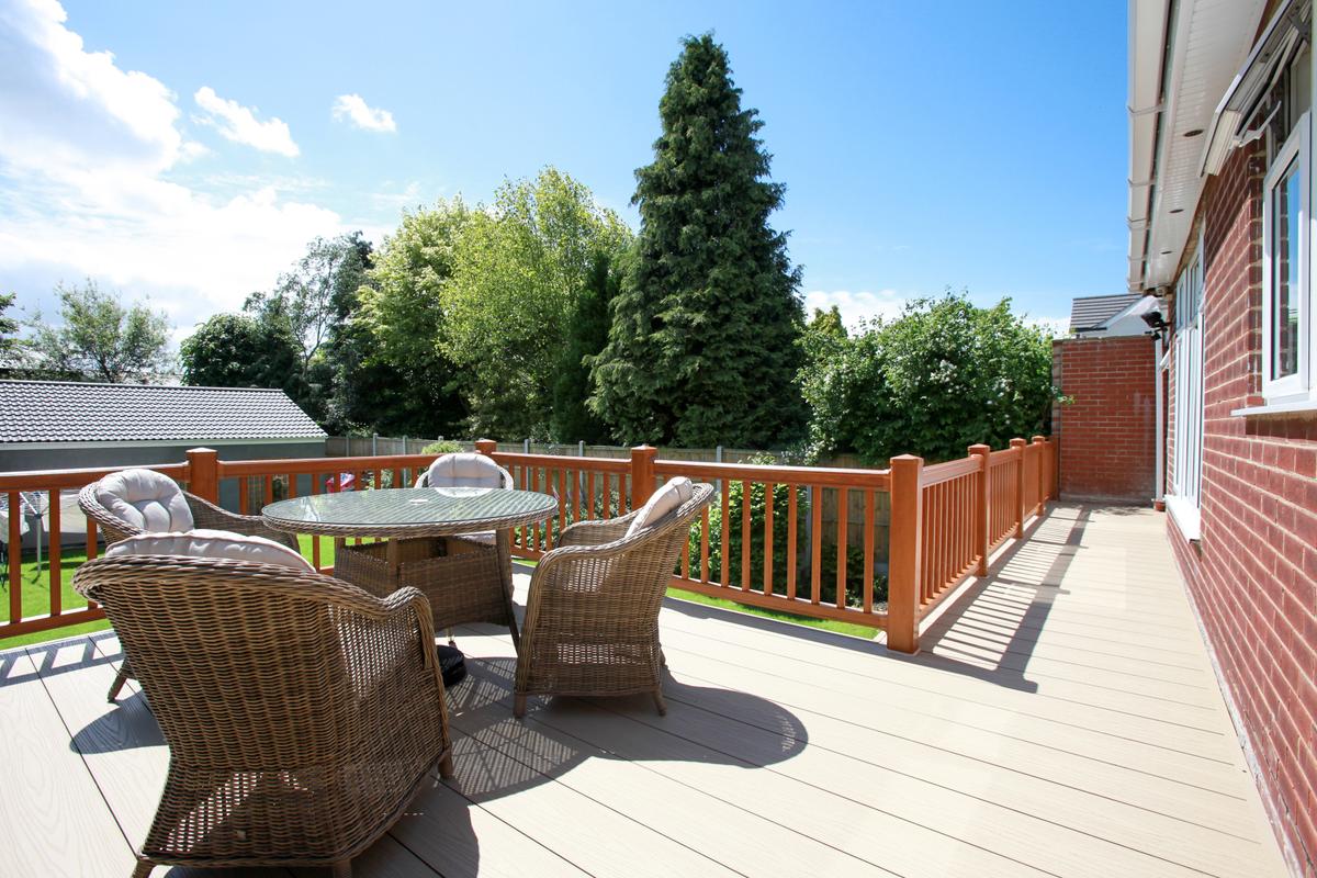 Original Liniar decking in domestic garden 