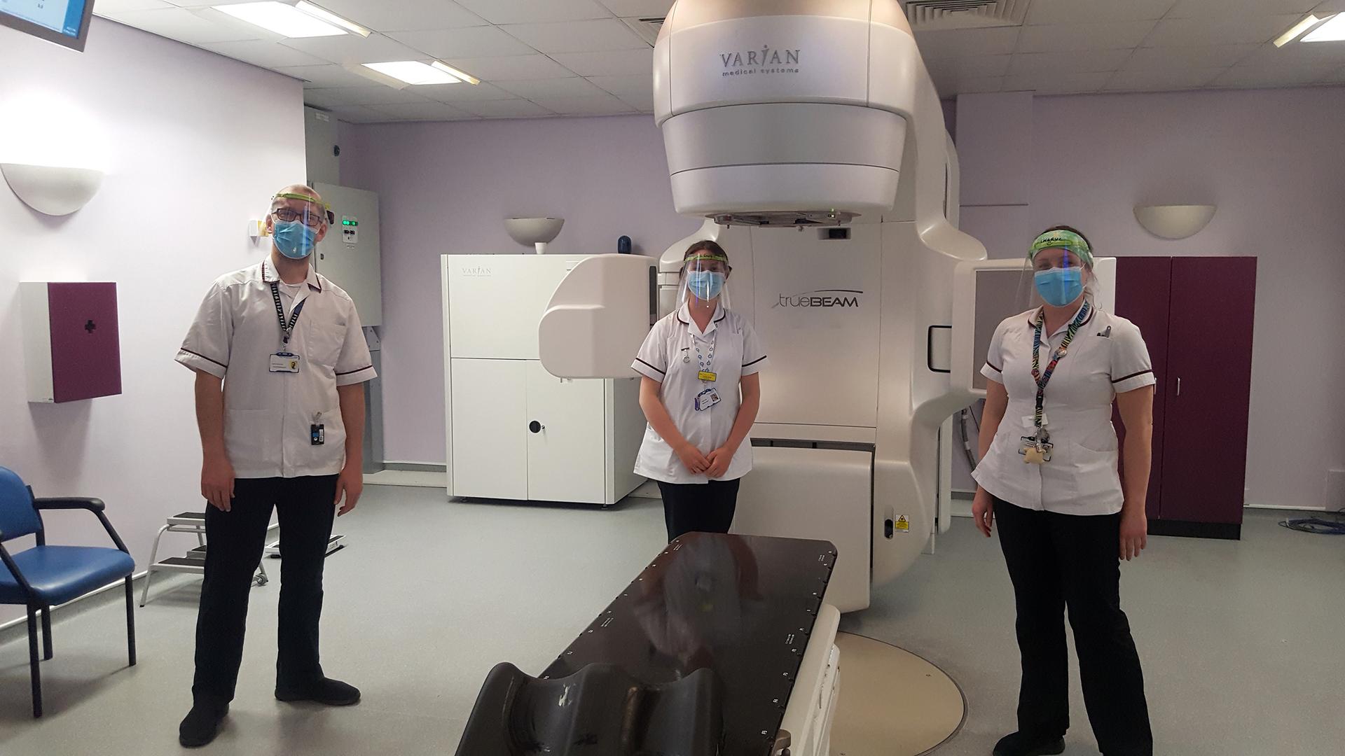 Derby Hospital Radiotherapy team with Liniar PPE visors