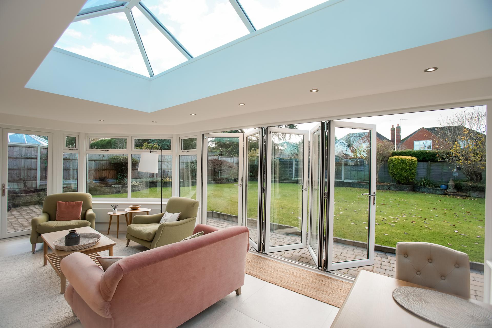 Liniar Elevate lantern roof and EnergyPlus bi-fold door on conservatory